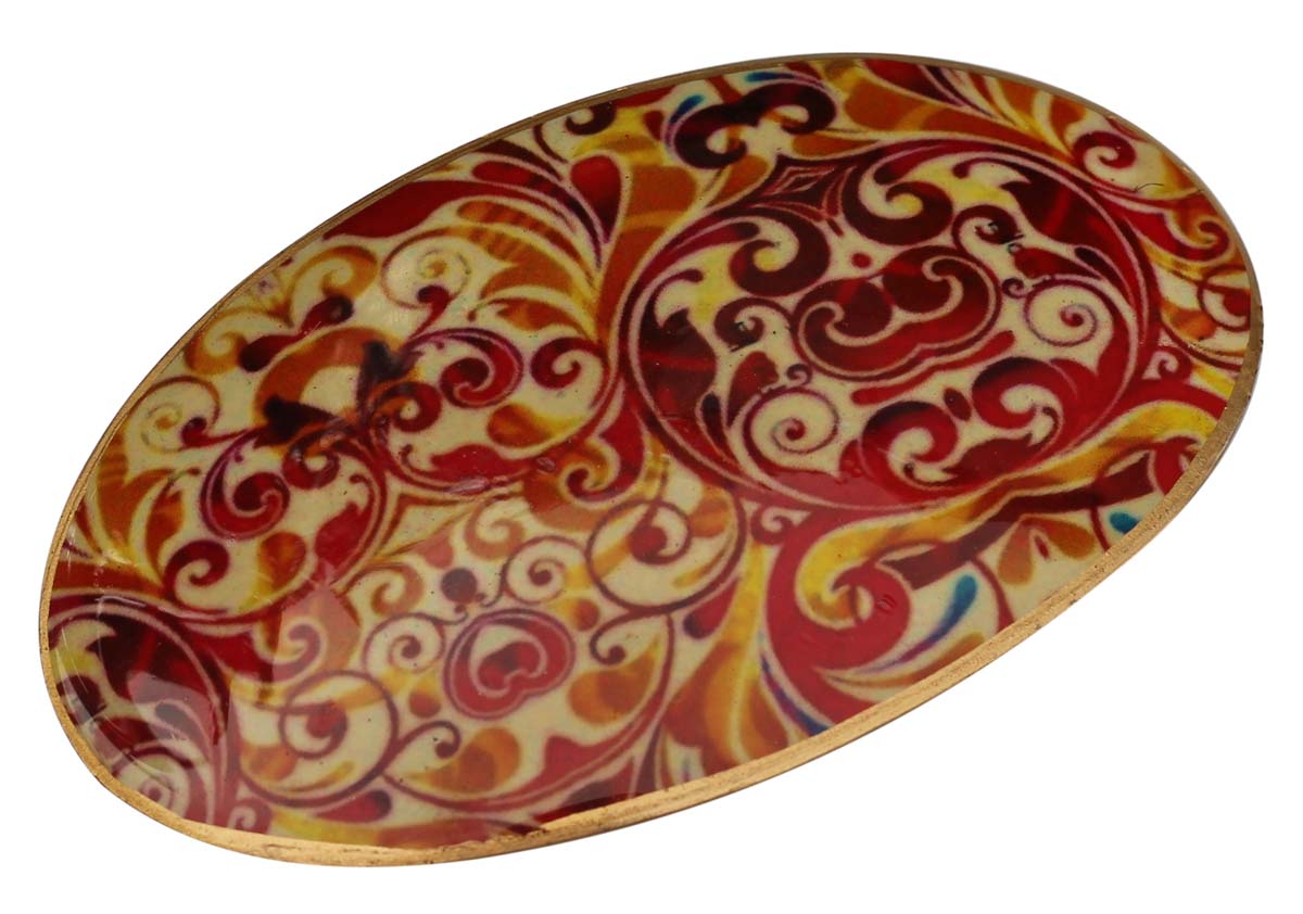 Brass Barrette Clip with Red Paisley Pattern - 4” Oval - Elegant Hair Accessories - Buy in Bulk Wholesale
